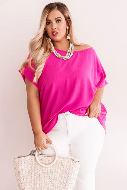 Champagne And Peonies Shift Top In Hot Pink Curves