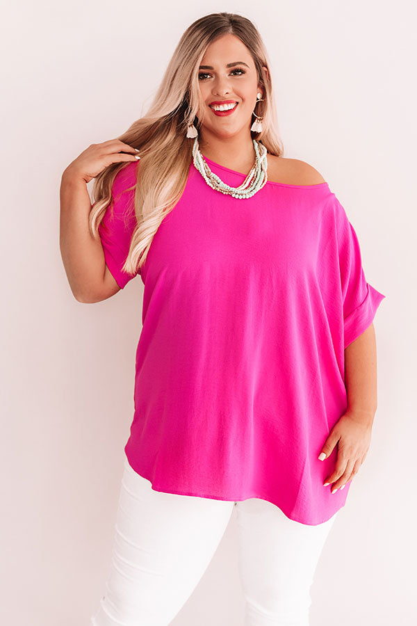 Champagne And Peonies Shift Top In Hot Pink Curves