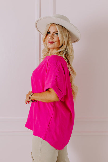 Champagne And Peonies Shift Top In Hot Pink Curves