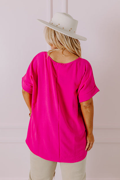Champagne And Peonies Shift Top In Hot Pink Curves