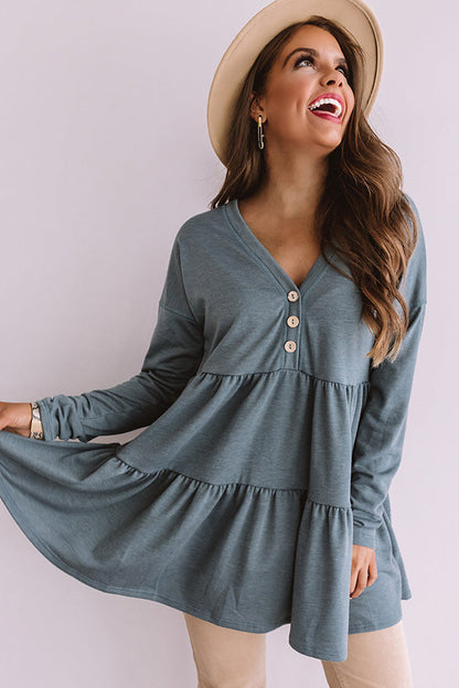 Concert Crush Babydoll Top in Light Teal