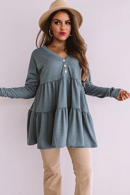 Concert Crush Babydoll Top in Light Teal