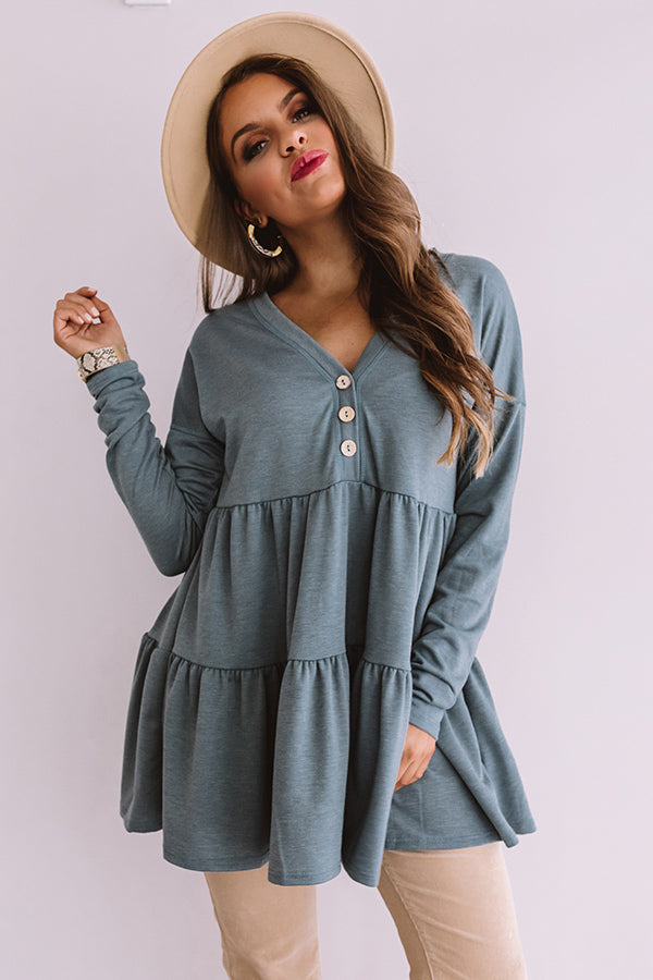 Concert Crush Babydoll Top in Light Teal