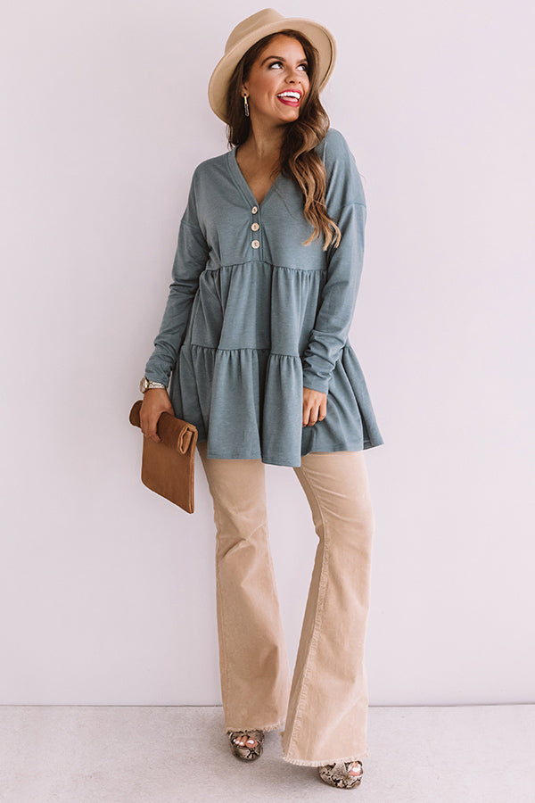 Concert Crush Babydoll Top in Light Teal