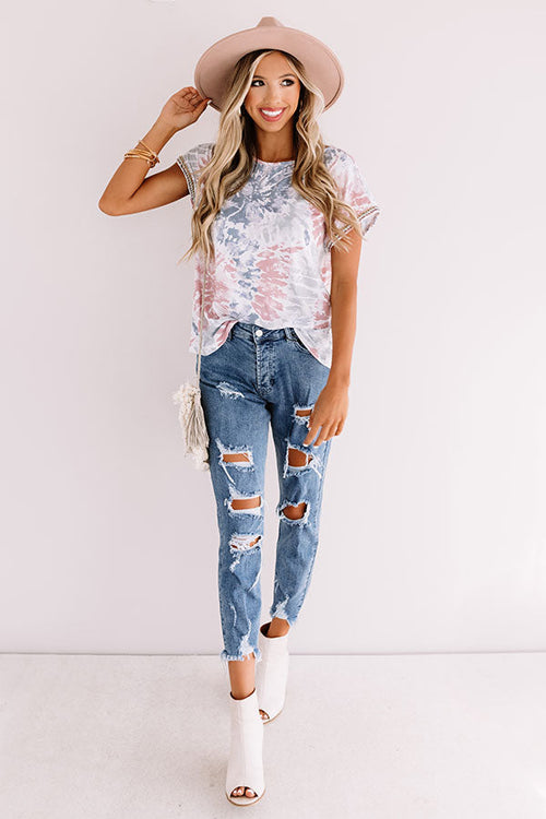 Along The Lane Tie Dye Shift Top In Blush