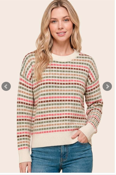 Multi Color Texture Striped Sweater