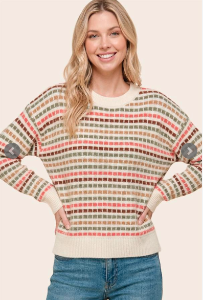 Multi Color Texture Striped Sweater