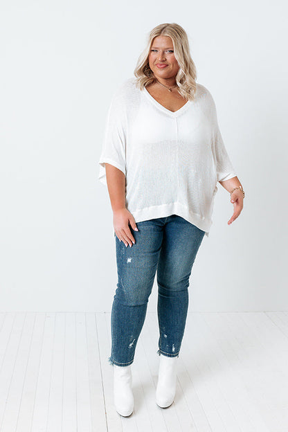 Sweet Daybreak Knit Shift Top In Ivory Curves