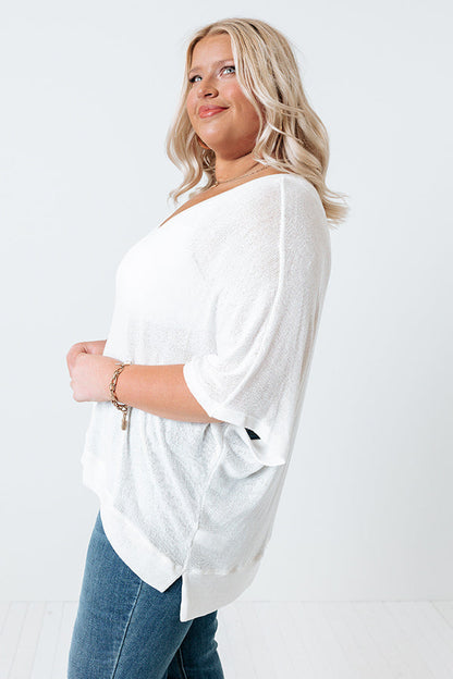 Sweet Daybreak Knit Shift Top In Ivory Curves
