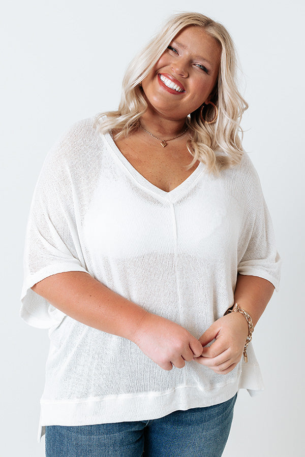 Sweet Daybreak Knit Shift Top In Ivory Curves
