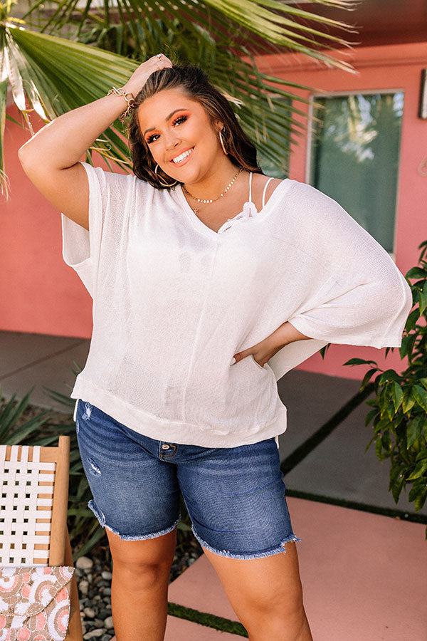 Sweet Daybreak Knit Shift Top In Ivory Curves
