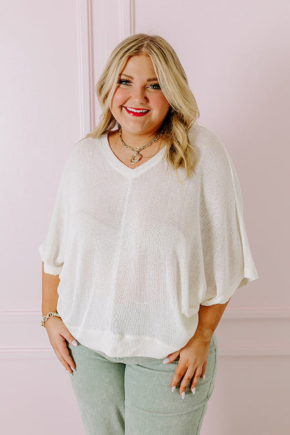 Sweet Daybreak Knit Shift Top In Ivory Curves