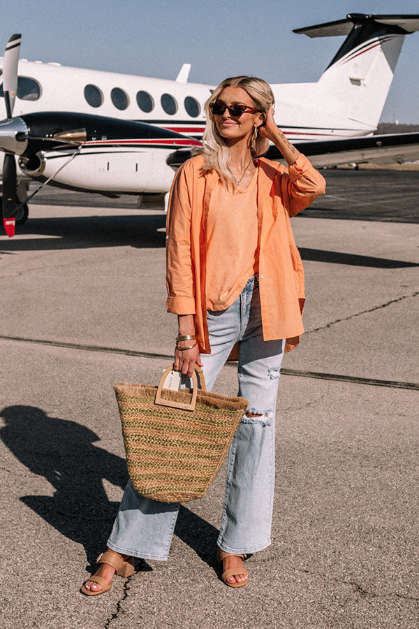 Sending Good Luck Button Up Top In Orange