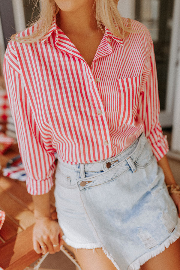 Boating Day Stripe Button Up In Hot Pink
