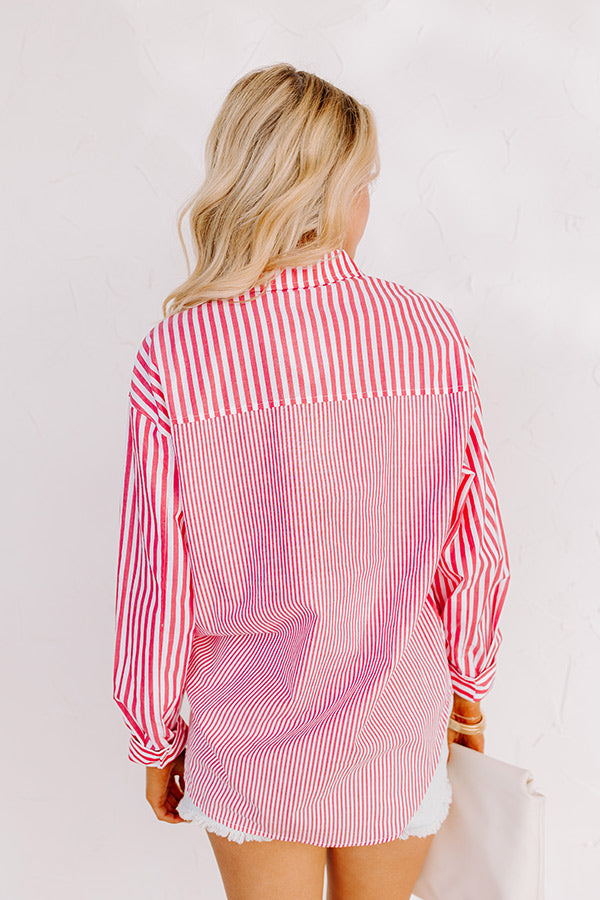 Boating Day Stripe Button Up In Hot Pink