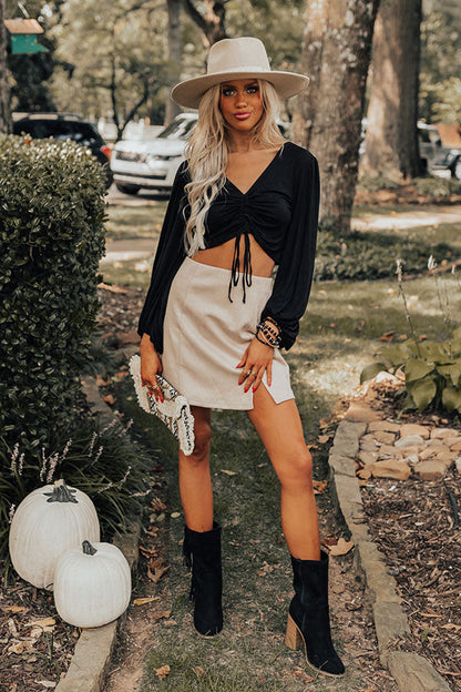Dates And DMs Ruched Crop Top In Black