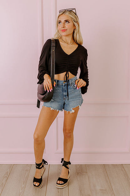 Dates And DMs Ruched Crop Top In Black