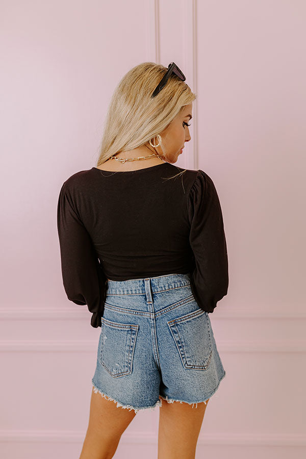Dates And DMs Ruched Crop Top In Black