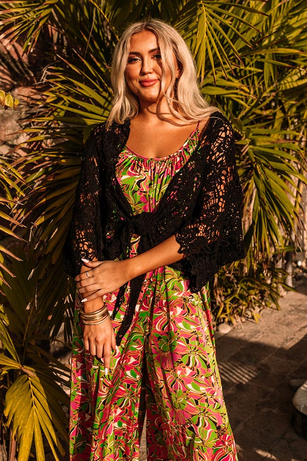 Sail The Day Away Front Tie Crochet Top in Black