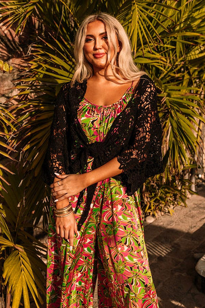Sail The Day Away Front Tie Crochet Top in Black