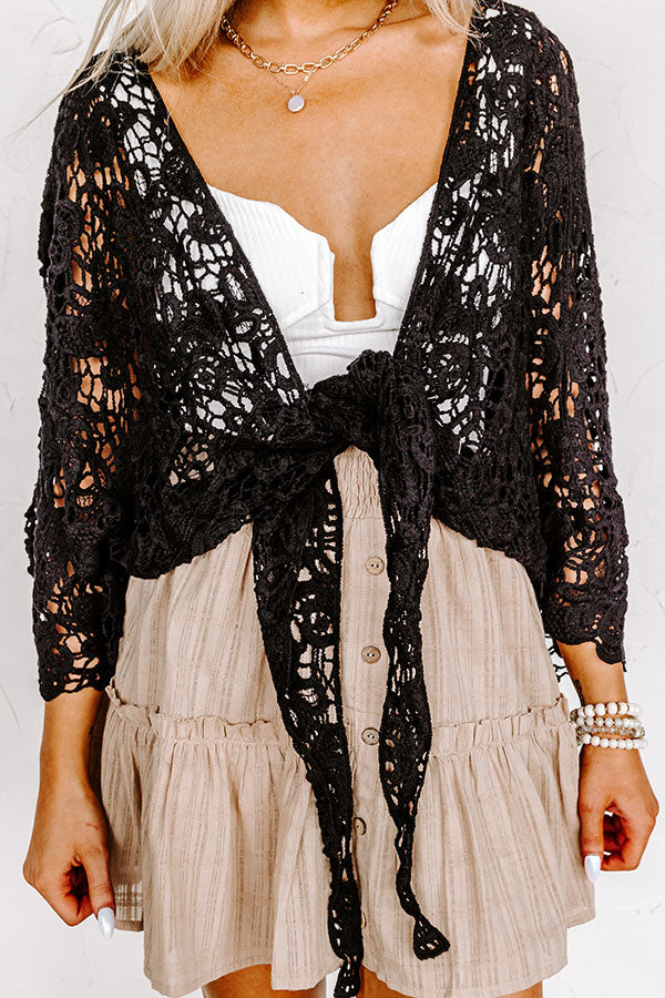 Sail The Day Away Front Tie Crochet Top in Black