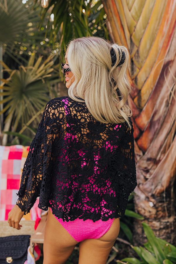 Sail The Day Away Front Tie Crochet Top in Black