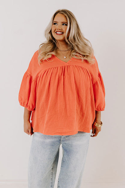 Pause And Reflect Babydoll Top In Bright Coral Curves