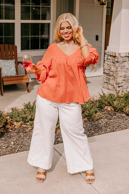 Pause And Reflect Babydoll Top In Bright Coral Curves