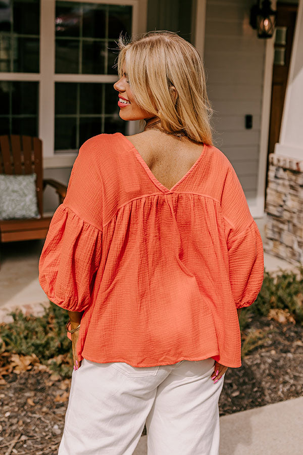Pause And Reflect Babydoll Top In Bright Coral Curves