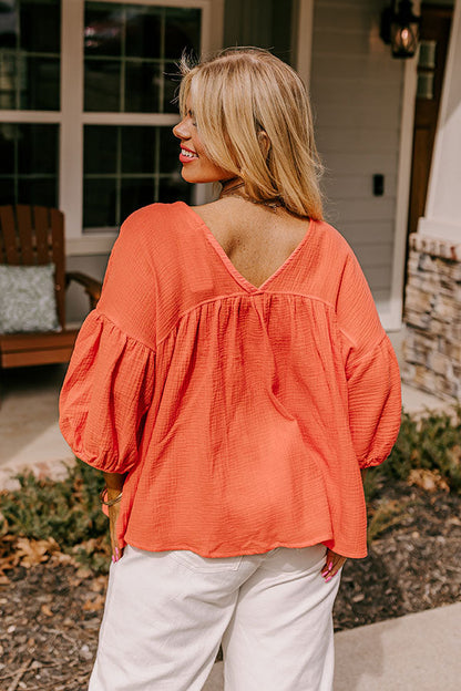 Pause And Reflect Babydoll Top In Bright Coral Curves