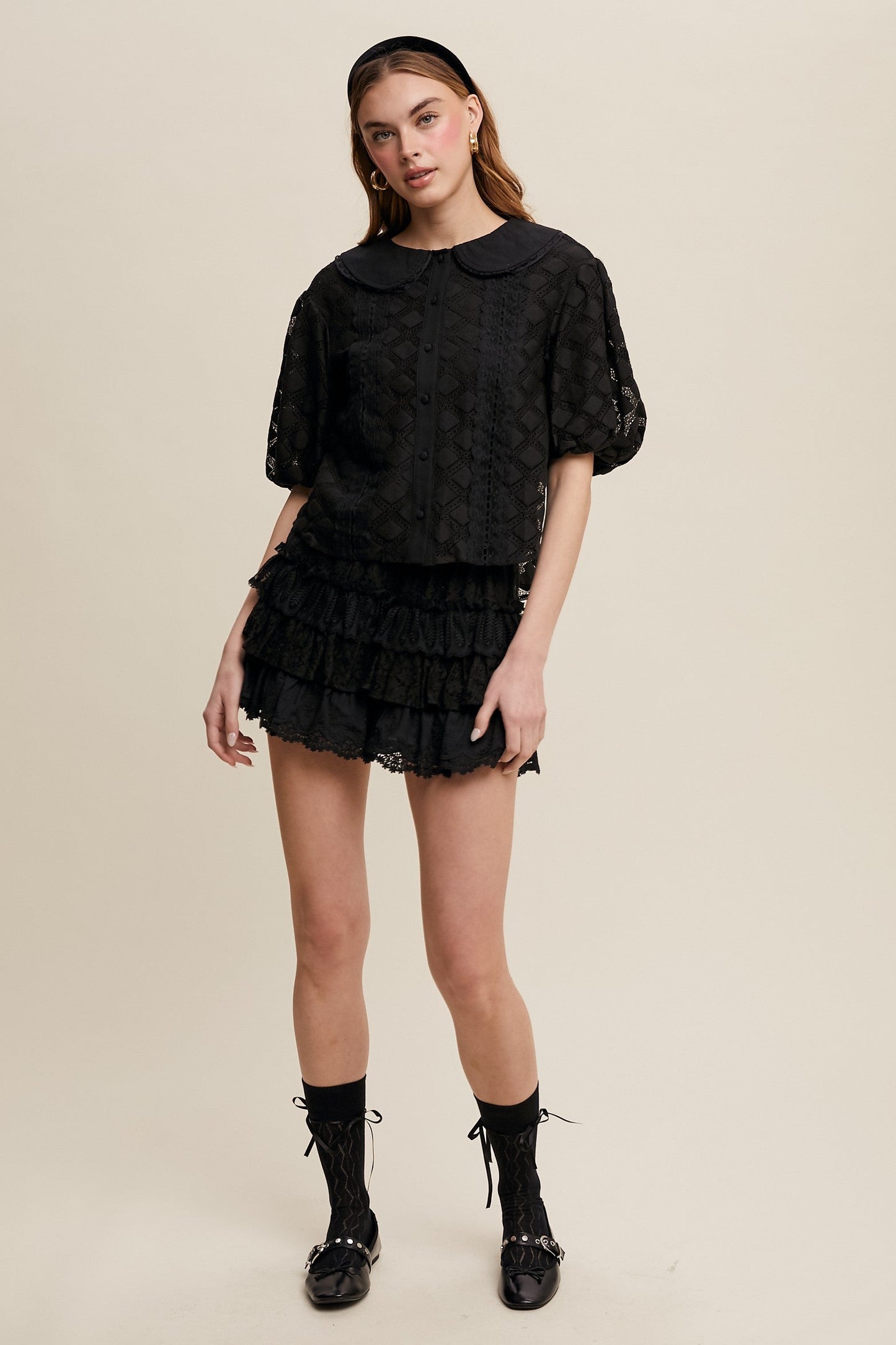 Lace Tiered Shorts with Ruffle Details