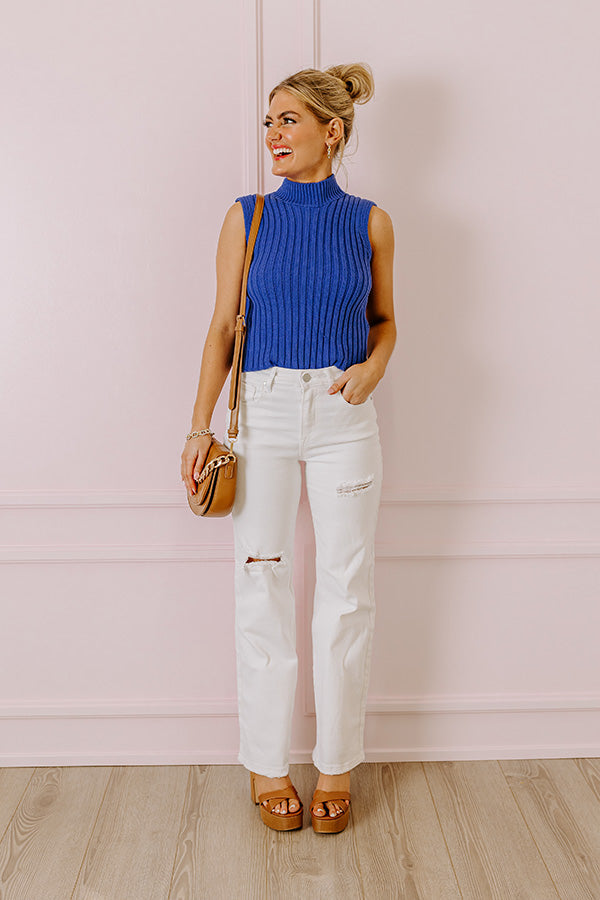 On A Journey Knit Top In Cobalt Blue
