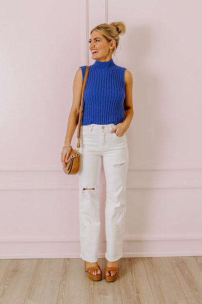 On A Journey Knit Top In Cobalt Blue