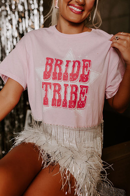 Bride Tribe Rhinestone Tassel Top in Pink