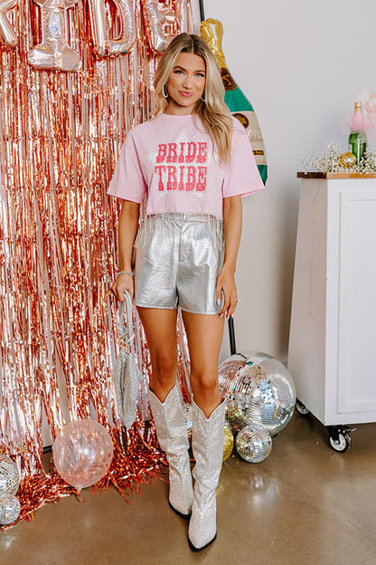 Bride Tribe Rhinestone Tassel Top in Pink