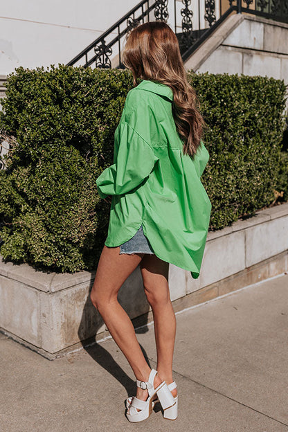 Urban Adventures Oversized Button Up In Kelly Green