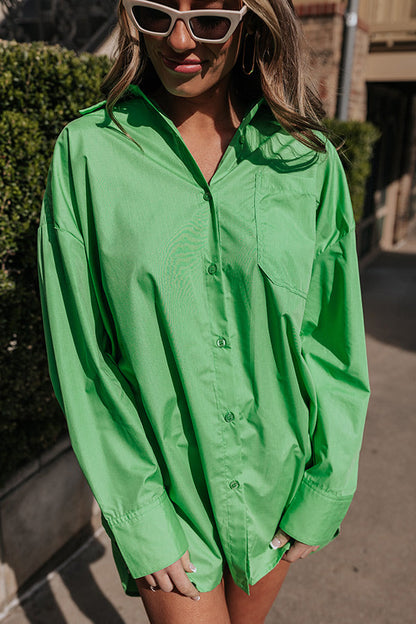 Urban Adventures Oversized Button Up In Kelly Green