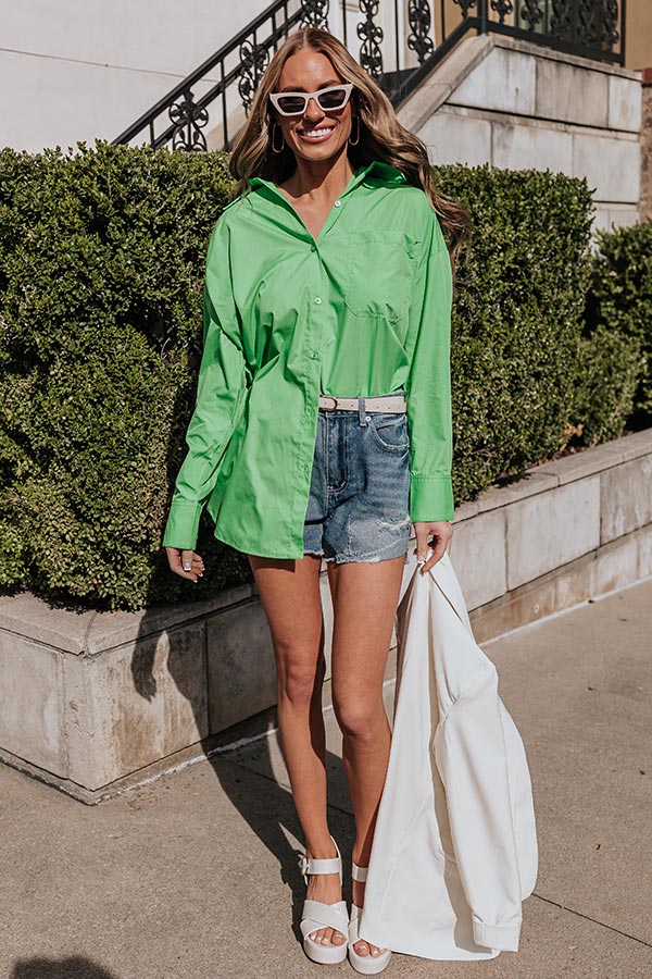 Urban Adventures Oversized Button Up In Kelly Green