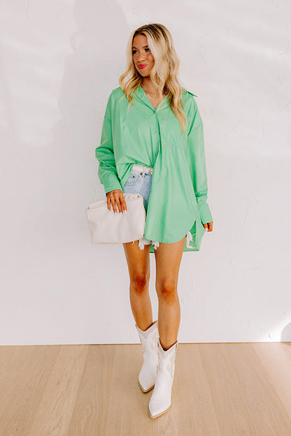Urban Adventures Oversized Button Up In Kelly Green