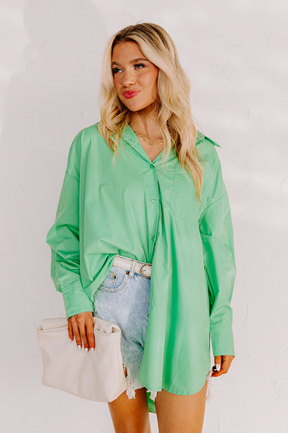 Urban Adventures Oversized Button Up In Kelly Green