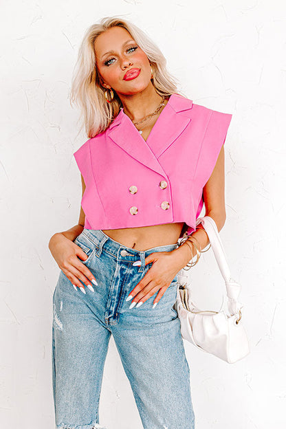 Champagne Cruising Crop Top in Bubblegum Pink