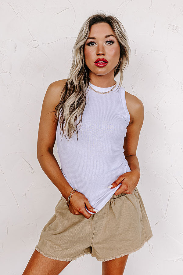 Carefree Days Ribbed Tank in White