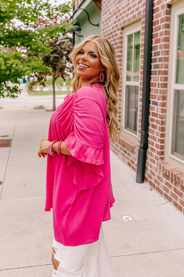 Divine Downtime Button Up in Hot Pink Curves