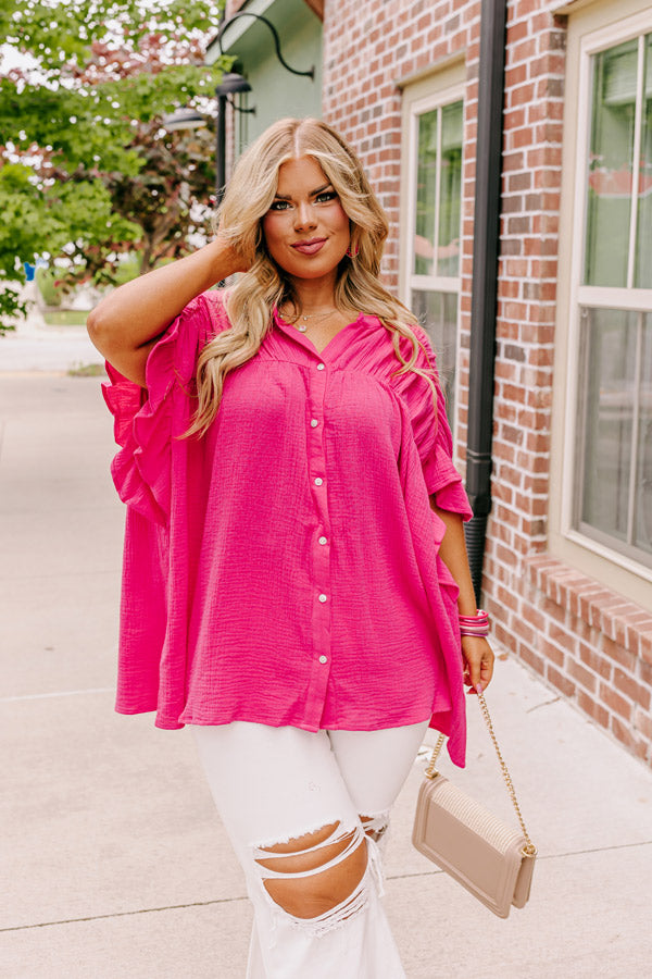 Divine Downtime Button Up in Hot Pink Curves
