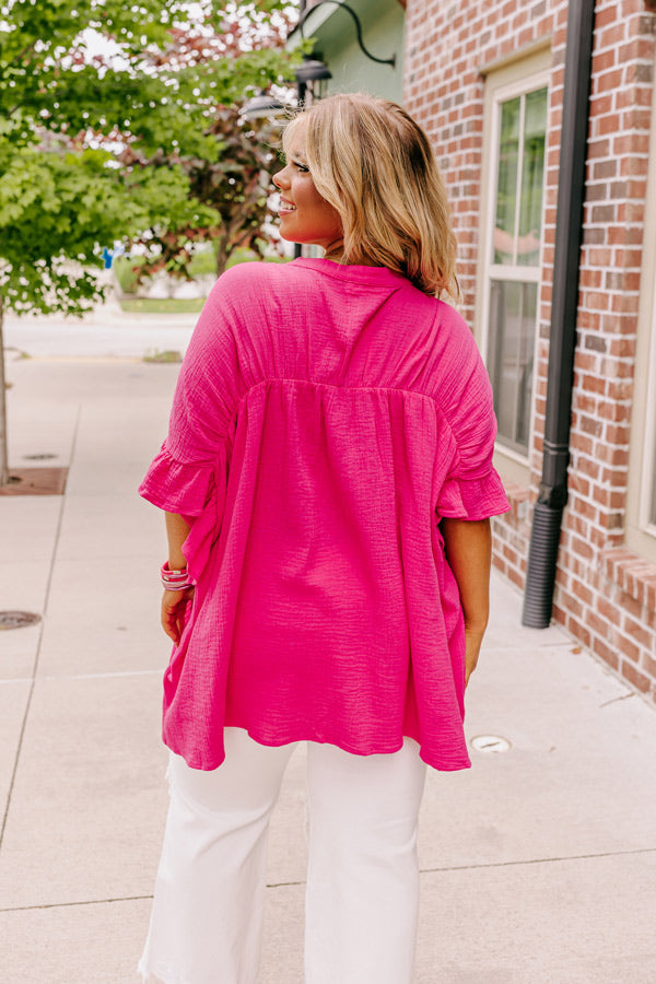 Divine Downtime Button Up in Hot Pink Curves