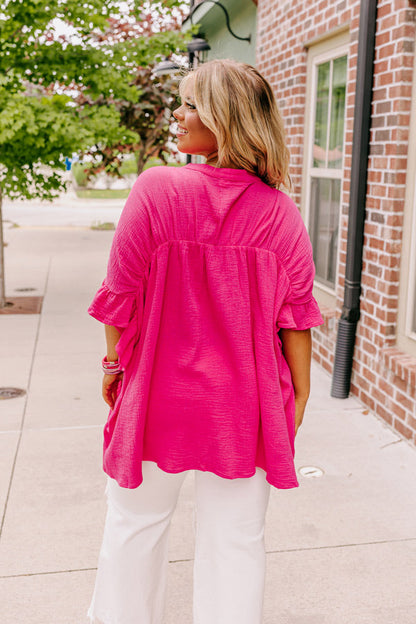 Divine Downtime Button Up in Hot Pink Curves