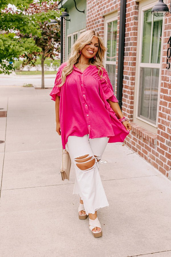 Divine Downtime Button Up in Hot Pink Curves
