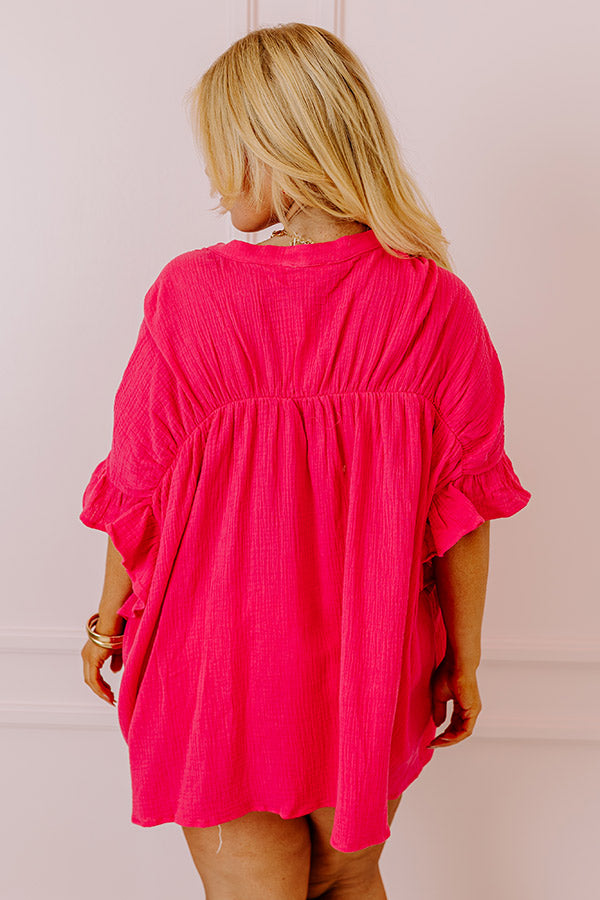 Divine Downtime Button Up in Hot Pink Curves