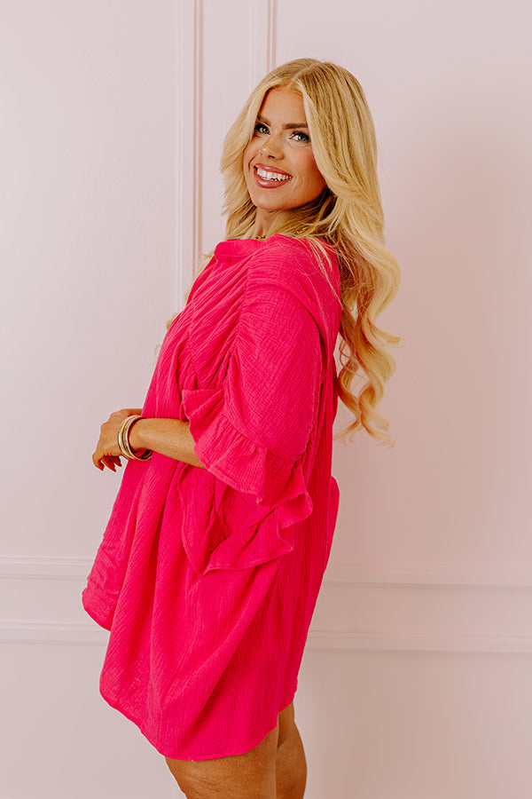Divine Downtime Button Up in Hot Pink Curves