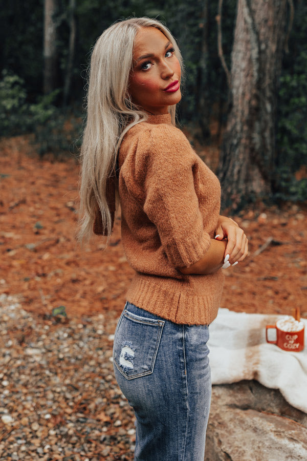 Like Clockwork Knit Sweater Top In Camel